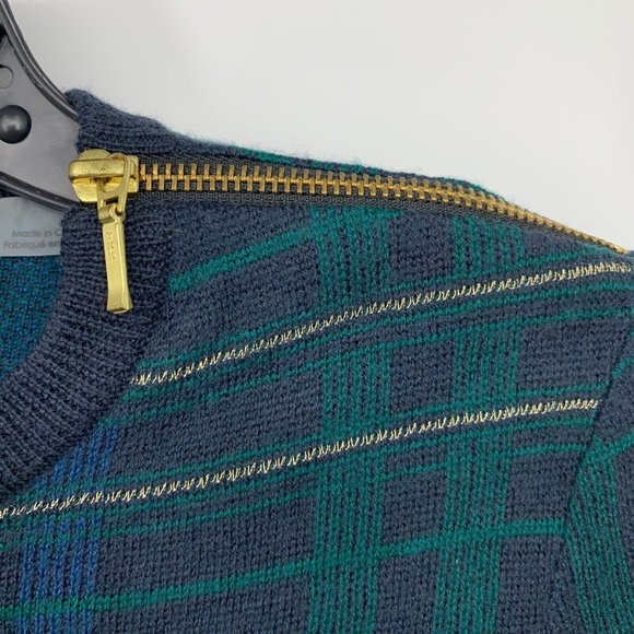 Equipment Sweater Navy Blue Plaid Wool Blend Crewneck Pullover - Picture 4 of 10